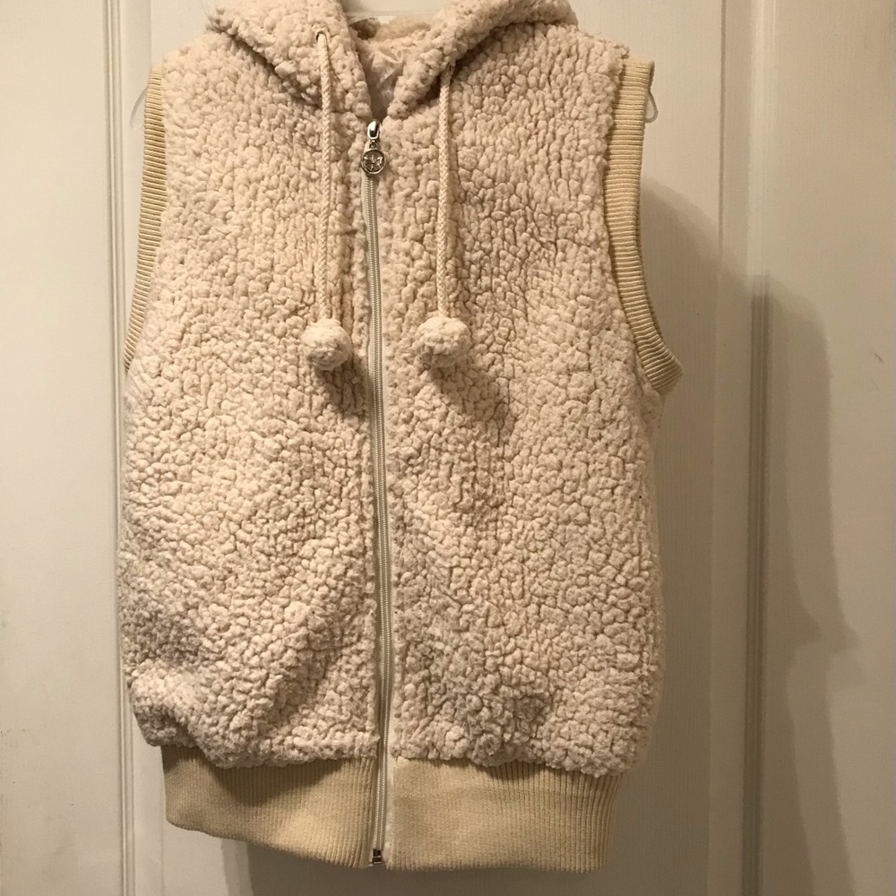 Cream hooded faux Sherpa vest